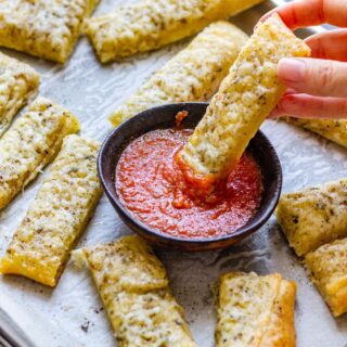 Pizza Dough Breadsticks with Pizza Sauce