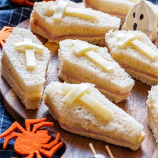 Coffin shaped sandwiches for Halloween party.