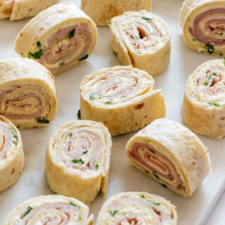 Turkey pinwheels with cream cheese and tortillas.