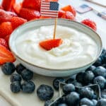 American flag and strawberry with yogurt fruit dip.