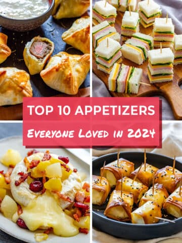 A collage of four appetizers with the text "Top 10 Appetizers Everyone Loved in 2024".